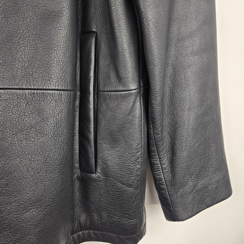 Brooks Brothers Mens Black Pebbled Leather Car Coat Button Front Jacket Small - Picture 10 of 14